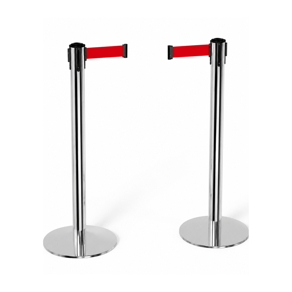 Retractable Belt Barrier Posts - Red Belt | SKU: RBB-CC-RBB-RED