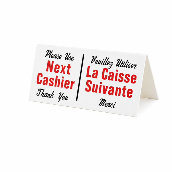 Checkout next cashier sign, bilingual | SKU: UNC-CC-204550
