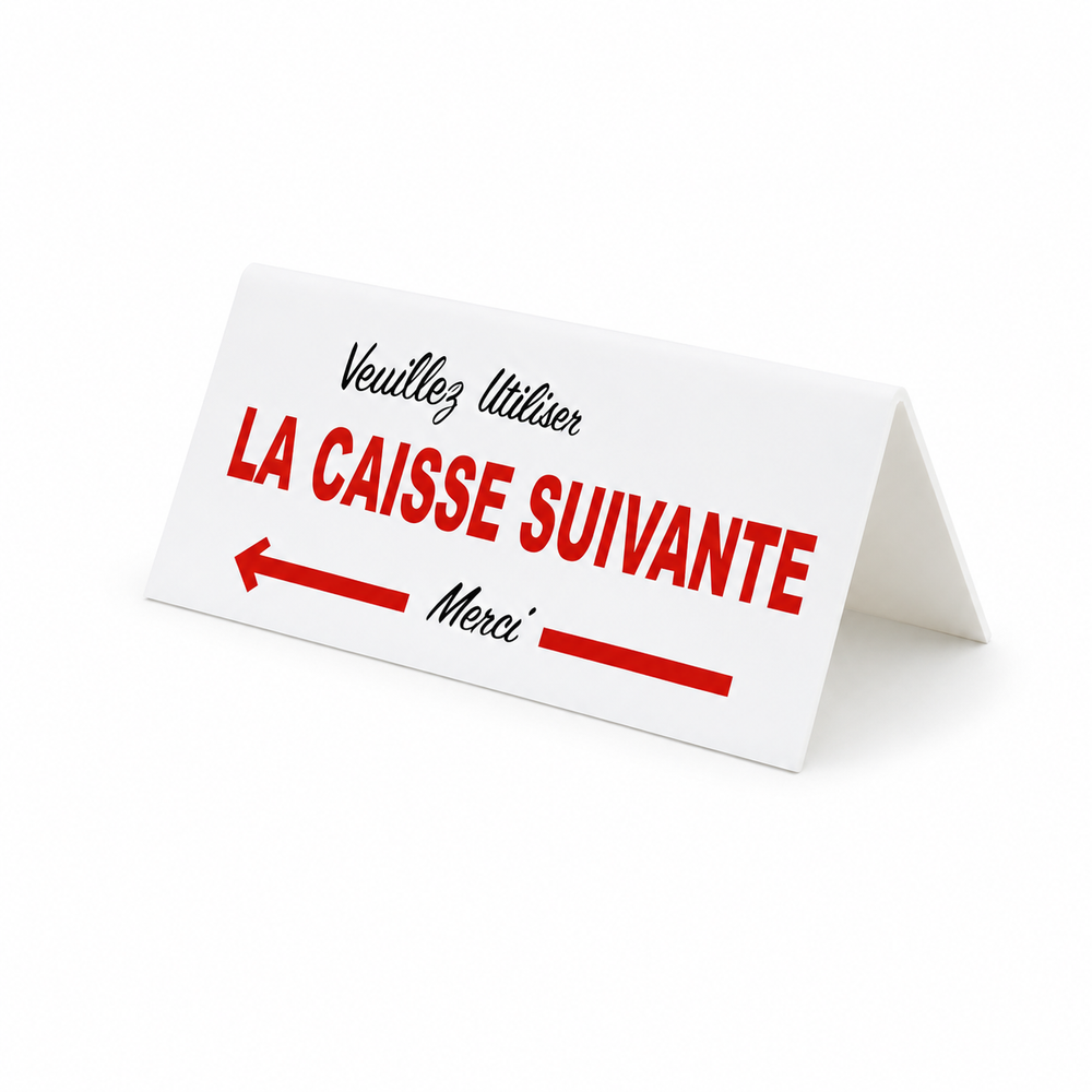 Checkout next cashier sign, French | SKU: UNC-CC-217402