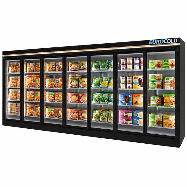 EuroCold 7 Glass Door Supermarket Freezer, Remote or Self Contain EUF-7 | SKU: FRZ-EUF-7-7DR