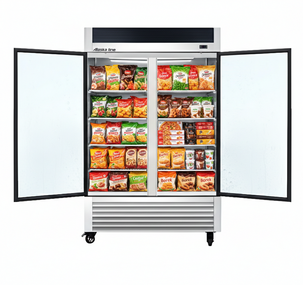55" Alaska-Line Reach in 2 Glass Door Freezer 50 Cu.Ft HIT-408 | SKU: FRZ-HIT-408