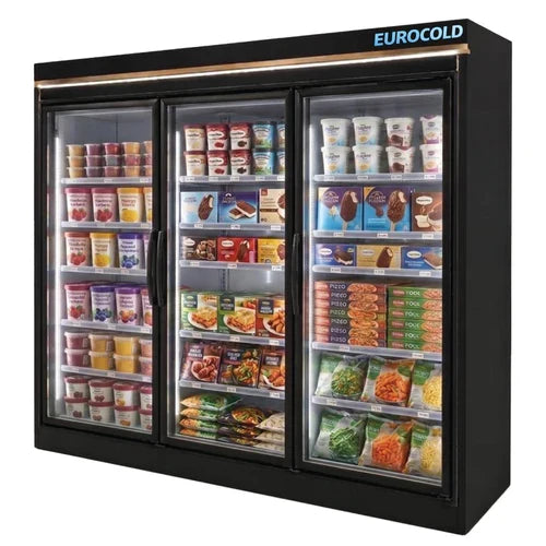 EuroCold 3 Glass Door Supermarket Freezer, Remote or Self Contain EUF-3 | SKU: FRZ-EUF-3-3DR